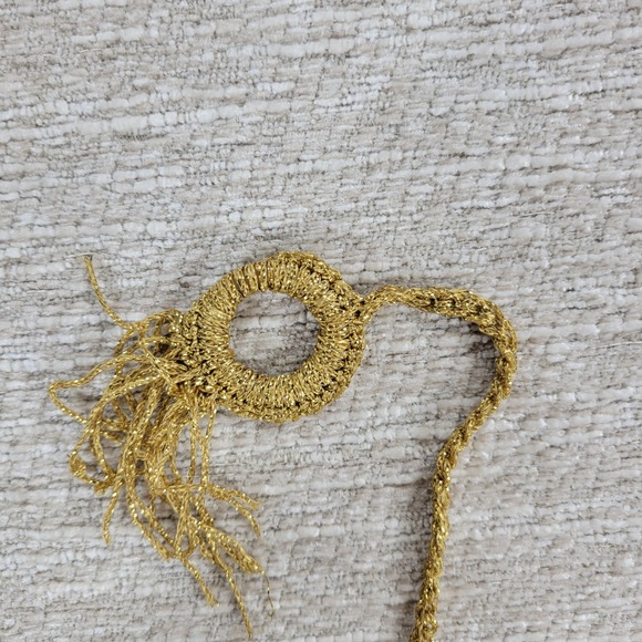 Vintage y2k Italian Gold Metallic Yarn Belt Circle Link Tassels Disco Boho main image 4